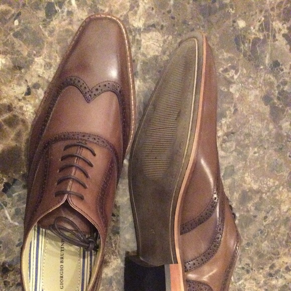 NEW MEN’S LEATHER SHOES BROWN WINGTIPS - Picture 4 of 6